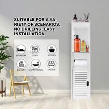 Mobiletto da bagno a pavimento, impermeabile, autoportante, mobiletto contenitore sottile bianco con ripiano e 1, mobiletto multiuso per riporre carta igienica, shampoo e asciugamani, bianco - Bianco - Visualizzare 4