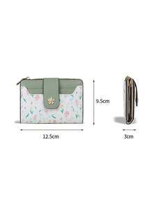 CHARM INFINITE Macaron Color Patchwork Wildflower Mini Trifold Wallet Leaf Snap Button Zipper Coin Purse Card Holder For Women,Clutch Bag For Women - Multicolor - View 9