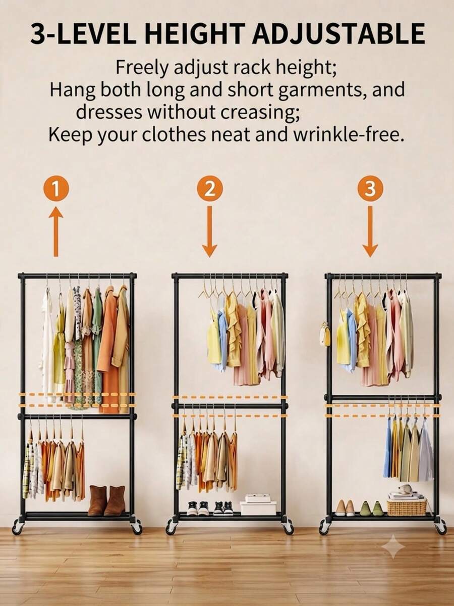 Freestanding Clothes Rack For Home, For Bedroom, Portable Clothes Rack, Simple Clothes Hanger For Dorm, Floor Standing Clothes Rack For Balcony - 100*40*182CM - View 1