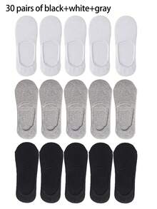 1/5/10/15/30 pares de calcetines deportivos neutros, calcetines de tobillo blanco/negro/gris, unicolor estilo minimalista, adecuados para uso casual diario - Multicolor - Ver 23