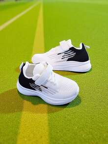1 Pair Kids' Breathable Mesh Running Shoes, Spring/Summer, Kindergarten Versatile Hook & Loop Sneakers - White - View 6