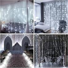 Luces de cortina LED alimentadas por batería AA, 8 modos de iluminación, luces de hadas, adecuadas para habitación, jardín, patio, escenario, decoración de fondo de pared, iluminación de atmósfera romántica para bodas, Día de San Valentín, Halloween, Navidad, luces decorativas colgantes - Lámpara de cortina con caja de pilas AA - Ver 13