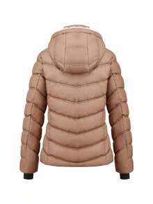 Jaket Kasual Musim Gugur/Dingin Wanita Giolshon dengan Kantong Resleting dan Tudung - Coffee Brown - View 8