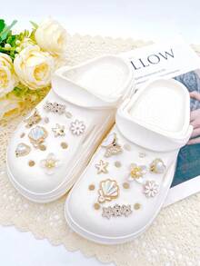 14 piezas de lindos dijes desmontables para sandalias, accesorios DIY para zapatos de mujer, decoración de zapatos personalizada y divertida, regalo perfecto para fiestas de vacaciones - Blanco - Ver 3