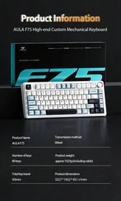 AULA F75 Custom Mechanical Keyboard, 75% Layout, Gasket Mount, Knob, Hot-Swappable Switches, PBT Keycaps, RGB Backlight, Wired Connection - View 13