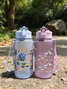 1pc 500ml Kids Water Bottle, Matte Cute Cartoon Anti-Drop Straw Cup, Back To School Kindergarten Water Cup, Portable Leak-Proof Straw Cup, Learning Cup - Multicolor - View 7