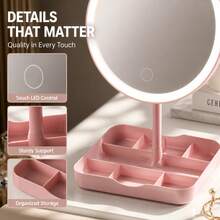Espejo de maquillaje LED con luz de 3 colores & 3 niveles de atenuación, CRI 95 alta reproducción de color, control táctil, con base de almacenamiento, recargable por USB, 500mAh - BS-06 - Ver 10