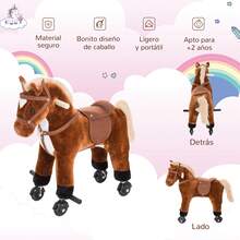 HOMCOM Caballito para Niños de +2 Años Caballo de Juguete con Ruedas Sonidos de Relincho Palos y Pedales Carga 60 kg 55x23x60 cm Marrón - marrón - Ver 3