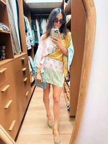 Bohemian All Over Print Sheer Satin Robe Mini Dress, Casual Flowy Design For Summer Travel & Beach Vacation - Flower - View 10