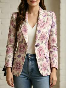 Áo blazer nữ dáng ôm không lót họa tiết in, tay dài, phong cách thanh lịch, phù hợp mặc mùa thu - màu hồng tím - Xem 7