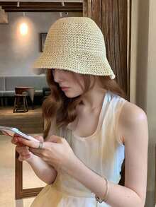 Classic Woven Straw Hat For Women, Versatile Beach Sun Hat, Spring/Summer - A - View 4