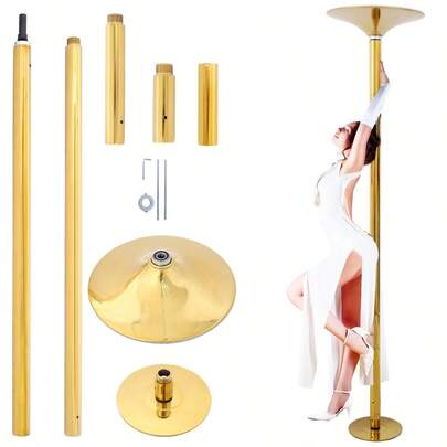 Dance Pole Kit 45mm Diameter For Home Club Gym, Spinning Static Mode Height Adjustable 86.2-109.8" Heavy Duty Iron Construction 440lb Capacity Gold Finish Professional Grade Removable Exercise Equipment