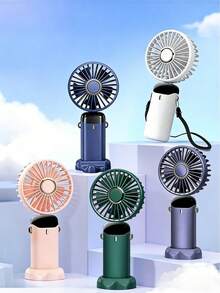 USB Portable Mini Fan With Digital Display, Quiet 800mAh Rechargeable, 3-In-1 Handheld Neck Hanging Desktop Cooling Fan For Office, Dorm, Outdoor Camping, 90° Foldable Base - Multicolor N15 - View 6