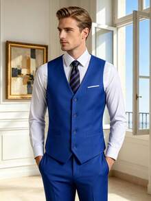 Conjunto de fato masculino de 2 peças, blazer e calças elegantes de cor lisa com corte slim, adequado para negócios, casamentos, festas, tamanho XS-XXXL - Azul Real - View 5