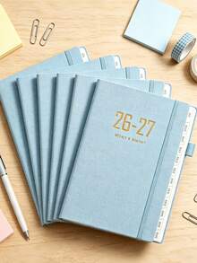 2026-2027 Academic Year Daily & Weekly Planner, Monthly Tab Diary, Schedule Book, Minimalist Notebook, Fabric Cover Notebook, Suitable For School And Office Use School Supplies - One Size - View 5
