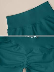 TimeOff Shorts deportivos para mujer de 1 pieza, color liso, cintura alta con banda acanalada y espalda fruncida - Verde - Ver 5