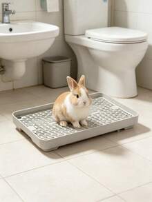 1PC Large Mesh Hollow Plastic Rabbit Litter Box, Raised Leak-Proof Small Pet Toilet Training Tray With Raised Drainage Grate; Double-Layer Detachable Rabbit Litter Box Suitable For Rabbits, Hamsters And Small Pets Fixed-Point Toilet Training; Upper Layer Long Drainage Grate Isolates Pet Hair, Feces And Urine, Keeping Small Animal Fur Dry And Clean All Day; Four Raised Non-Slip Support Feet Lift The Entire Litter Box, Preventing Urine Leakage And Soaking The Floor; Thickened Hard PP Plastic Material, Waterproof And Odor-Proof, Easy To Clean With Water Rinse; - Multicolor - View 3