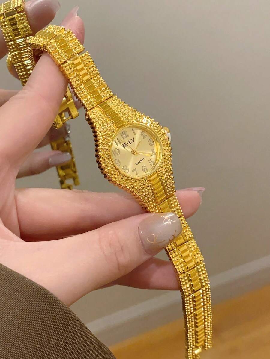 1件女款石英手錶,奢華時尚女式腕錶,金色調手鍊,優雅百搭,適合商務與休閒,復古風格 - 均碼 - 查看 1
