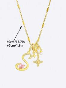 1件復古奢華CZ客製化字母四葉草仿珍珠金色不鏽鋼項鍊，女性佩戴，完美生日禮物 - 金色 - 查看 6