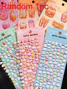 3D Shake Water Stickers Embossed Adorable Assorted Decals Mini Hamburger Cartoon 3D Stickers For Boys Girls Children Teens Students Laptop - Multicolor - View 13