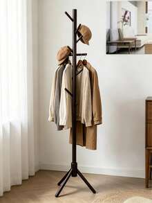 Solid Wood Floor-Standing Coat Rack With Multiple Hooks And A Stable Triangular Base. It Saves Space And Features Strong Load-Bearing Capacity. You Can Hang Clothes, Bags And Hats On It, Making It A Practical Household Item For Entryways And Bedrooms - Multicolor - View 2