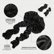 1pc Women's Satin Bow Long Braid Sleep Cap, Adjustable Snap Button Sleep Cap, Suitable For Curly Hair, Silky Anti-Static Night Headwrap, Sleep Hair Care Cap - Multicolor - View 5
