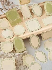30pcs Vintage Embossed Thick Kraft Paper Memo Pads, Floral Bow Frame Message Paper, INS Style Embossed Printed Thick Kraft Paper Memo, Writable Memo Cards, Suitable For Handmade Paper, Price Tags, Wedding Gift Planner Decoration, Back To School - A - View 6