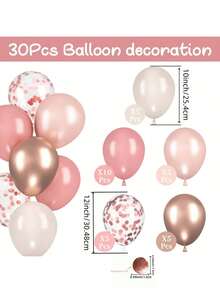 30pcs Rose Gold Vintage Pink Balloons | Pink And White Balloon Combination With Metallic Rose Gold Confetti Balloons, Suitable For Girls, Women's Birthday, Bohemian Style Wedding, Coming Of Age, Engagement, Gender Reveal Party, Princess Party, Graduation Ceremony - Multicolor - View 10
