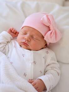 1PC Baby Cute Big Bow Soft Newborn Hospital Hat, Solid Color Breathable Comfortable Warm Baby Beanie, Suitable For Autumn/Winter Daily Rest And Sleep - Multicolor - View 4
