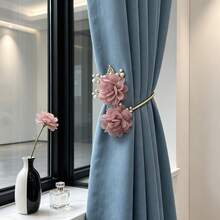 2pcs Luxury Pearl Floral Curtain Tiebacks, 3D Flower Bedroom Living Room Soft Decor Curtain Tie, Window Decoration - Alloy - View 5