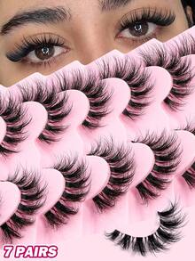 MAANGE 7 Pairs Segmented Fluffy False Eyelashes, 11-16mm, Cartoon Style False Eyelashes, Transparent Band False Eyelashes, Soft 3D Faux Mink False Eyelashes, Lightweight Fluffy Faux Mink False Eyelashes, Strip False Eyelashes, Suitable For Daily Use, Women's Travel, Party, Work And Other Occasions, False Eyelashes, Eyelashes - Black - View 2