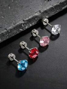 1/4 buah Anting Tusuk Stainless Steel Bergaya Hip-Hop Punk Modis dan Personalisasi Warna-warni dengan Batu Permata, Perhiasan Tindik Tulang Rawan Minimalis Serbaguna Gaya Y2K, Unisex, Cocok untuk Aksesori Pemakaian Sehari-hari - Perak - View 2