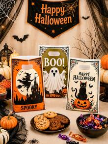 10/25/50 piezas Bolsas de regalo de plástico estilo vintage de Halloween, 4 patrones mixtos de bolsas de embalaje de regalo de Halloween, bolsas de regalo de Halloween, bolsas tote para fiesta de Halloween, decoración de Trick or Treat de Halloween, decoración de cocina de Halloween, decoración de mesa de Halloween, decoración del hogar de Halloween, bolsas de embalaje con tema de Halloween para tienda, decoración de terror de Halloween, recuerdos de fiesta - Estilo retro mixto - Ver 4