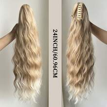 Synthetic Hair Claw Clip Ponytail Extension, Long Natural Wavy Ponytail Hair Piece, Ombre Blonde Ponytail, Instant Styling For Women - Multicolor - View 2