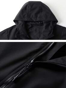 1 buah Jaket Outdoor Pria Musim Semi/Gugur Berkerudung, Tudung dengan Tali Serut yang Dapat Diatur, Kantong Samping dengan Resleting, Cocok untuk Mendaki dan Mendaki Gunung - Hitam - View 6