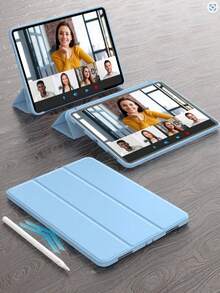 TIANYIMING 可折疊支架平板保護殼，相容 iPad/MatePad 系列/Honor Pad 系列/Galaxy Tab 系列，適用於 iPad 11代、A16，三折支架，全方位防摔，智慧休眠/喚醒功能，相容 iPad 10代、Air 11、9代 10.2"、8代 10.2"、Pro 11" (2代/3代/4代) - 淺藍色 - 查看 3