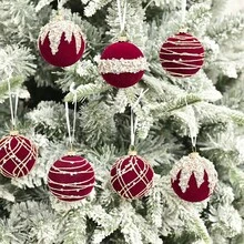 10/12pcs Burgundy Velvet Christmas Ball Ornaments, Shiny Rhinestone Hanging Decorations, Gift Box Set, Suitable For Christmas Tree, Home And Holiday Party - Multicolor - View 7