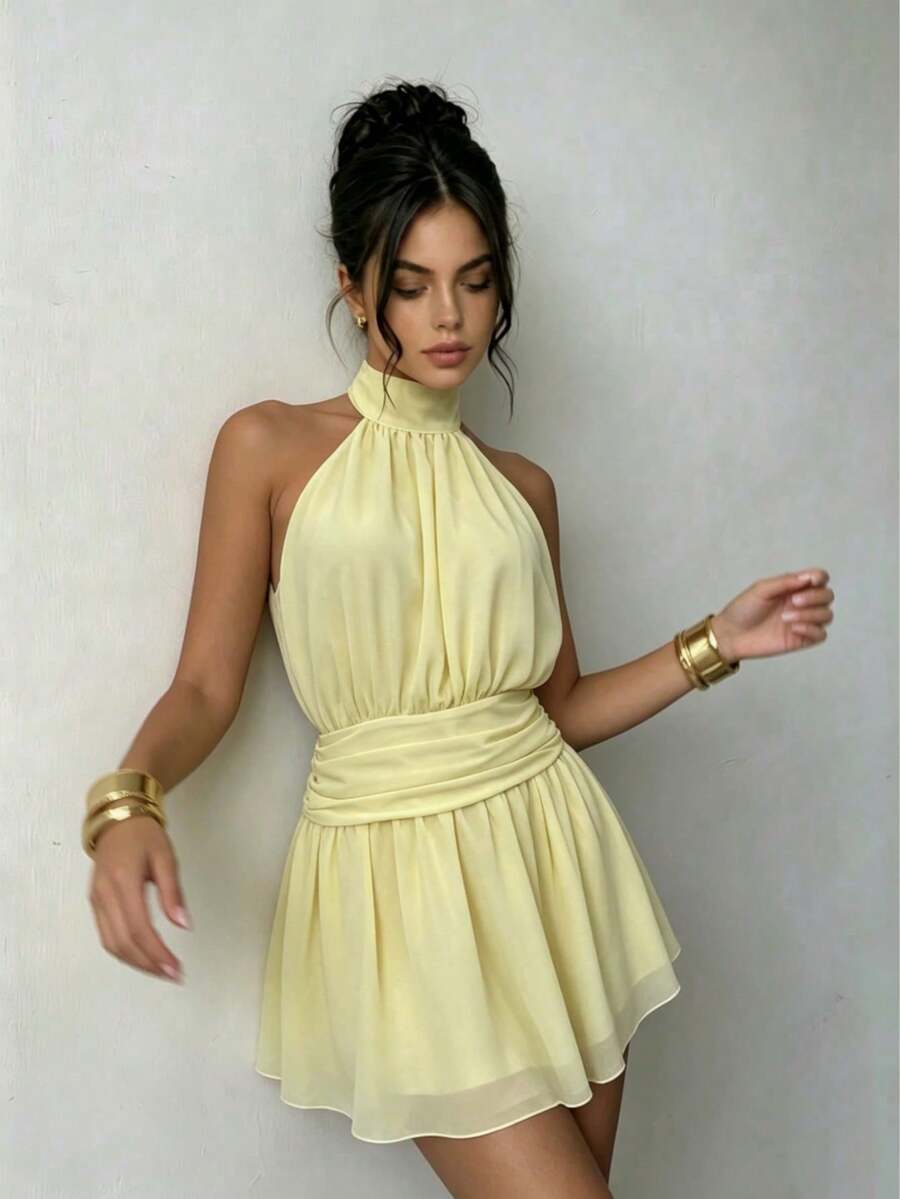 Women Short Dresses - 黃色 - 查看 1