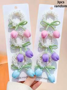 3/1Pc Tulip Pearl Hair Scrunchies, High Elasticity Hair Ties, Sweet And Cute Hair Accessories - Suitable For Girls And Teenagers, Perfect For Daily Wear, School, Vacation, Commuting, Spring Outings, Photography And More - Multicolor - View 9