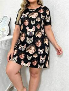 1pc Plus Size Customized Pet Dog/Cat Face Photo Pajama Set, Women's Nightgown Loungewear Personalized Night Dress Gift - Multicolor - View 3