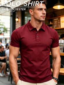Men's Summer Lightweight Fabric Polo Shirt | Slim Fit Short Sleeve Solid Color Collared Top, Suitable For Daily, Commuting, Office, Light Sports And Beach Wear - Burgundy - View 11