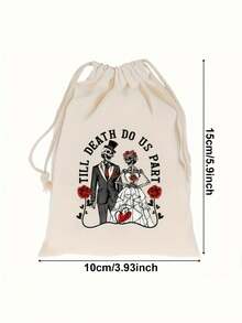 10pcs Humorous Halloween Skull Wedding Drawstring Gift Bags, Bachelorette Party Gift Bags, Gothic-Style Wedding Planning Bags Featuring Skulls And Roses, Halloween Couple Party Decorations, Unique Wedding Bags - Multicolor - View 8