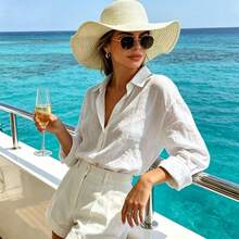 1pc Summer Fresh Large Wave Beach Wide Brim Sun Hat, Outdoor Sun Protection Hat, Korean Style Casual Beach Sun Hat - Multicolor - View 2