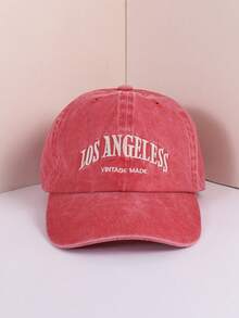 FASHION 水洗藍字母 Los Angeles 復古棒球帽 1件 - 紅色 - 查看 1