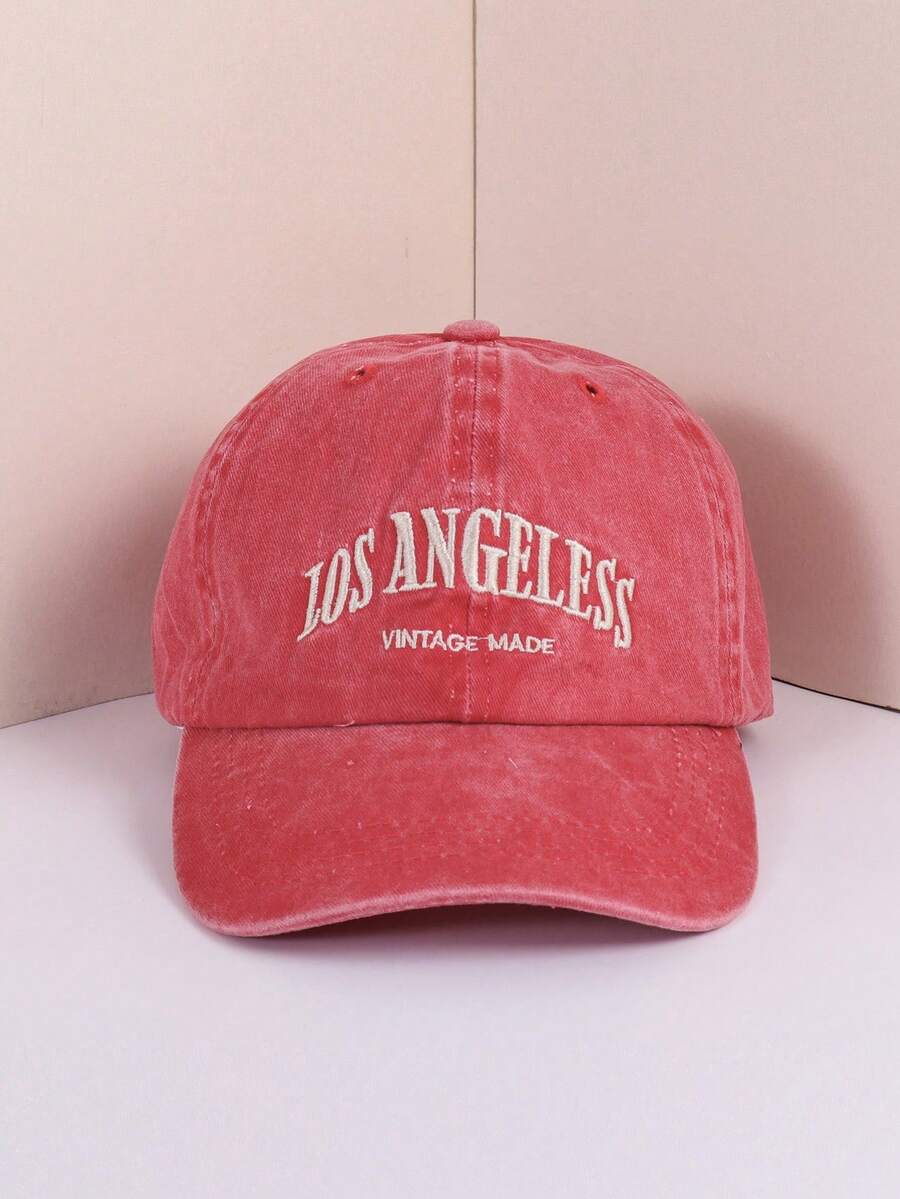 FASHION 水洗藍字母 Los Angeles 復古棒球帽 1件 - 紅色 - 查看 1