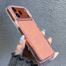 1pc Pink Lace Rose Flower Transparent Full Coverage Anti-Drop Phone Case, Soft Sexy Girl Ins Niche Fresh Protective Cover, Compatible With IPhone17/17Pro/17ProMax/16/11/16Plus/16ProMax/16e/15ProMax/13/14/12/14ProMax/12ProMax/13ProMax/12Pro/13Pro/14Pro - Color Silver Transparent - View 4