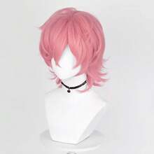 男士粉色合成纖維短波浪假髮，附瀏海，動漫遊戲 Cosplay 蓬鬆耐熱假髮，適合日常配戴與派對 - 粉色 - 查看 5