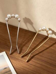 1pc French Pearl Metal U-Shaped Hair Pin, Versatile Back-Of-Head Bun Holder For Women, Daily, Wedding, Banquet Hair Accessory - Multicolor - View 6