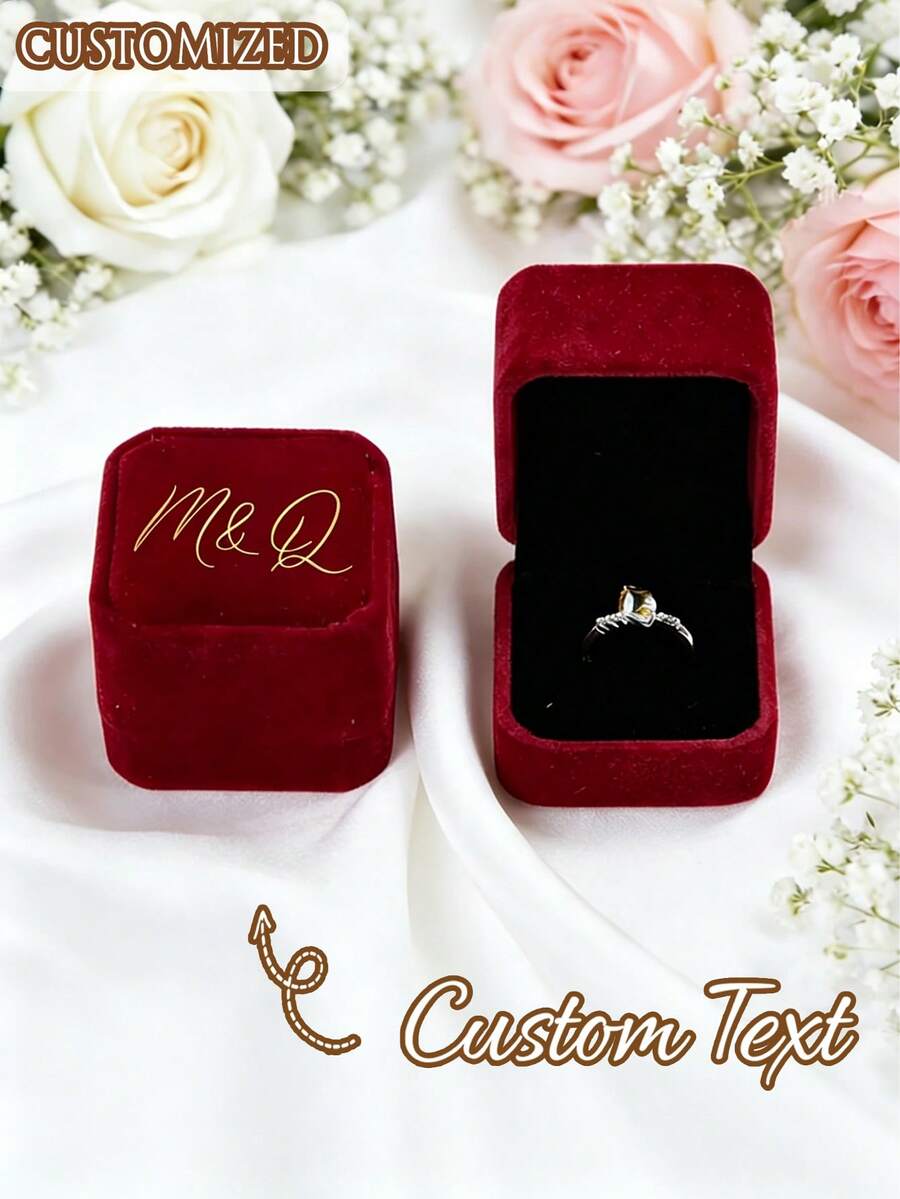 Custom Square Velvet Ring Box With Lid - Vintage Wedding Engagement Jewelry Display Box, Suitable For Engagement/Wedding/Anniversary Gifts, Earring And Ring Storage - Luxury Packaging, Jewelry Box