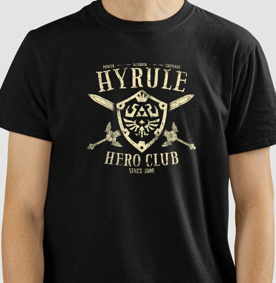 Women Summer Hyrule Hero Club Graphic Tee Adventure Game - Black - View 1